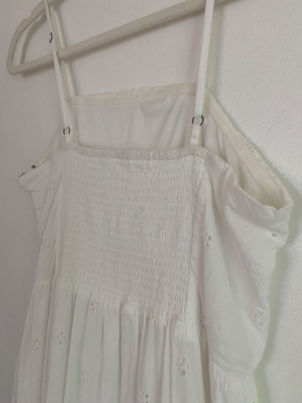 White Eyelet Cotton Midi Dress With Smocked Back Straps Size L - Picture 5 of 7
